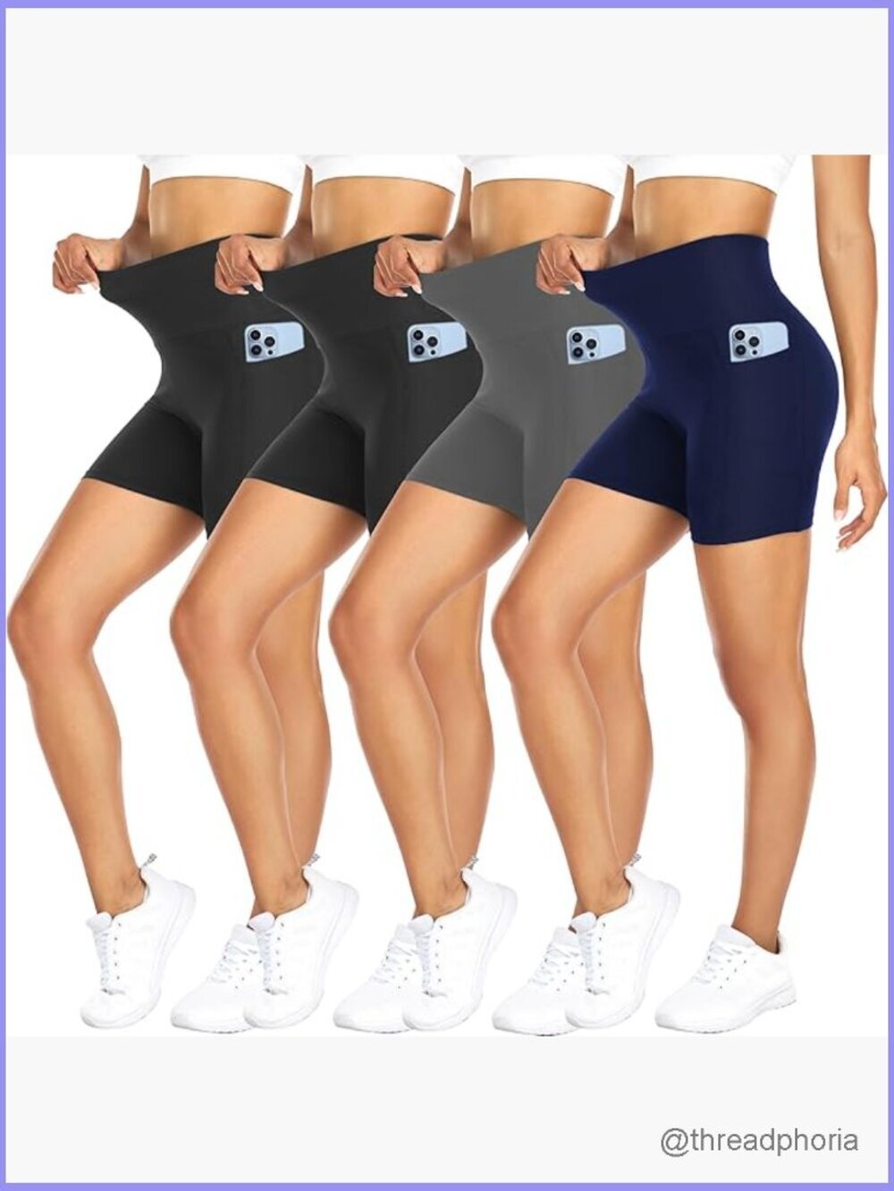 4 Pack High Waisted Biker Shorts with Pockets - 5" Tummy Control Workout Yoga